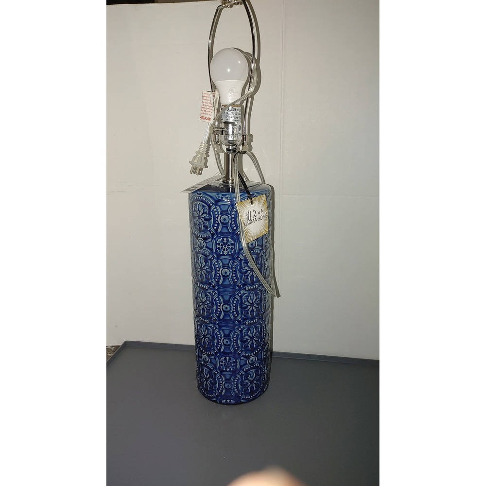 Karma Home Table Lamp Large Blue Good Embossed Ceramic Moroccan Tile